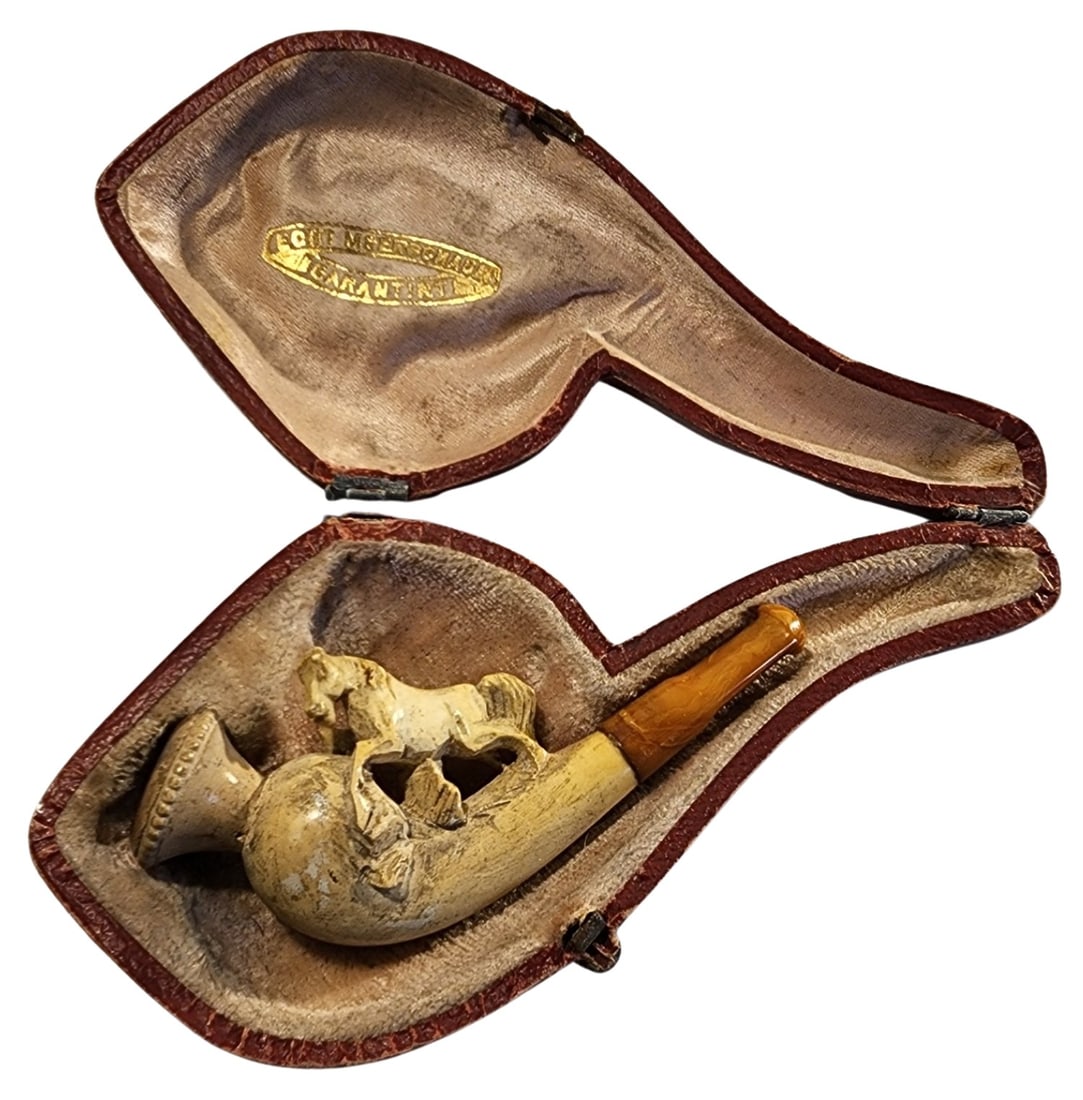 Antique Hand Carved Meerschaum Horse Pipe /w Fitted Case (1 of 4)