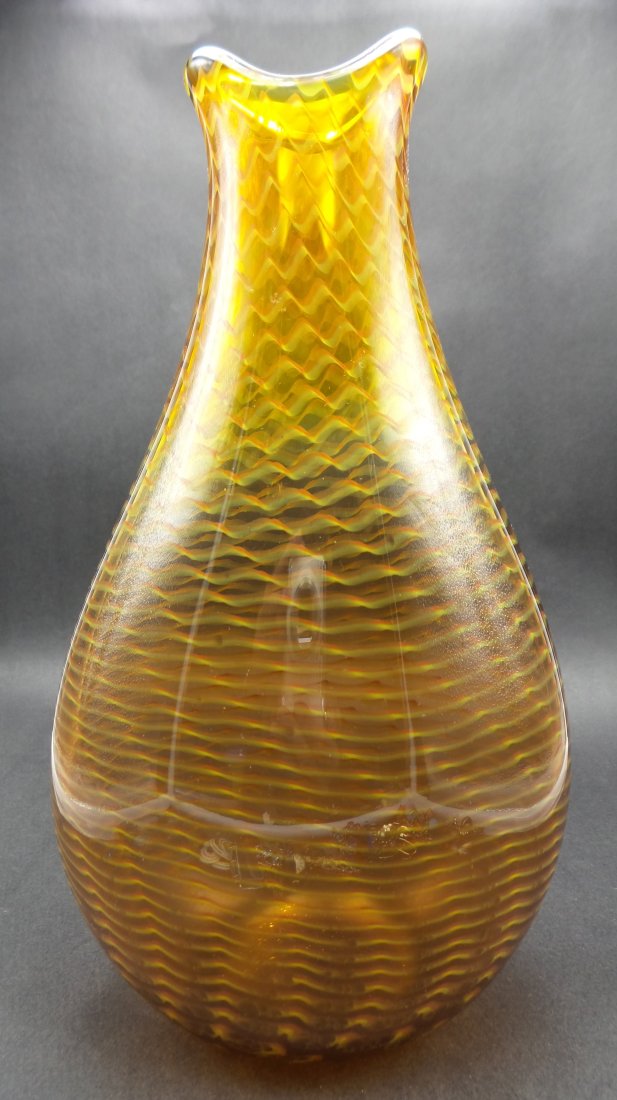 Vintage JOHN GECI Amber Yellow Merletto Art Glass Vase (1 of 8)