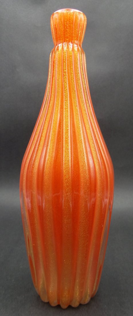 Rare Mid-Century Murano Cased Orange Glass Vase /w Heavy Gold Flecks attrib. to ALFREDO BARBINI (1 of 9)