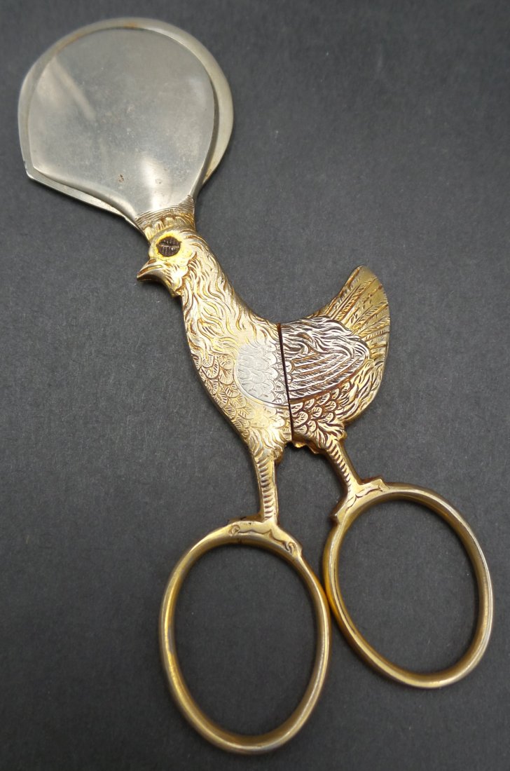 Vintage HOFFRITZ Germany Chicken Shaped Gilt Stainless Steel Cigar / Egg Cutter (1 of 5)