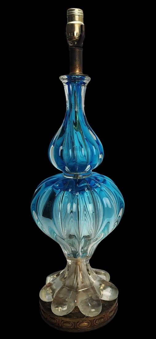 Rare Vintage ca. 1950 SEGUSO Murano Blue Art Glass Lamp (1 of 7)