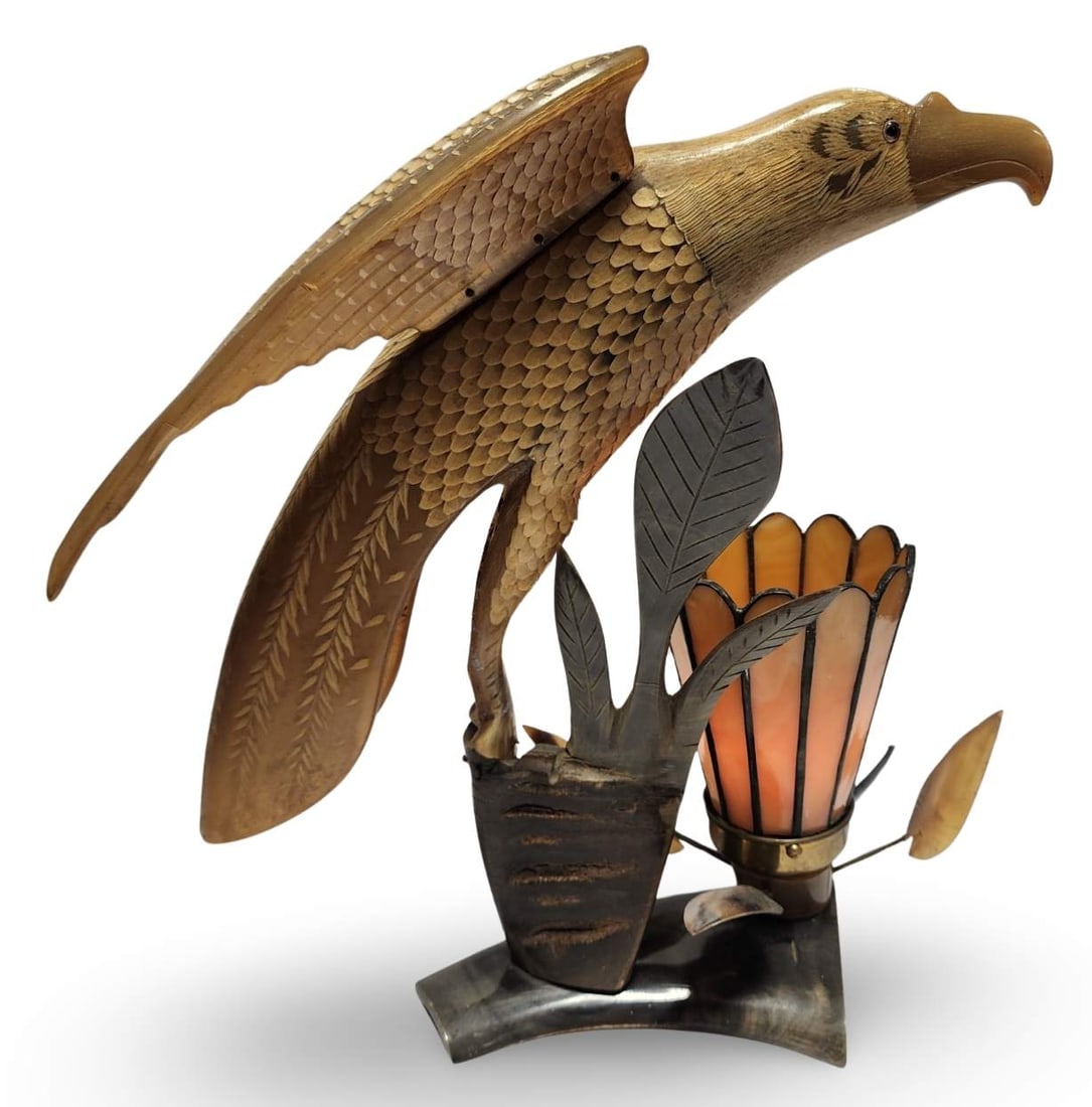 Unusual Vintage Handcarved Horn Eagle Lamp (1 of 9)