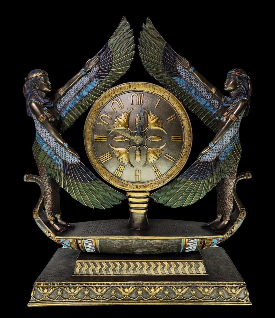 Gorgeous Vintage DESIGN TOSCANO "Wings Of Isis" Resin Mantel / Table Clock (1 of 8)
