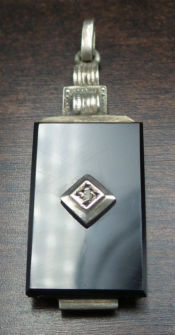 Antique ca. 1930 European Art Deco 800 Silver & Black Onyx Pendant (1 of 7)
