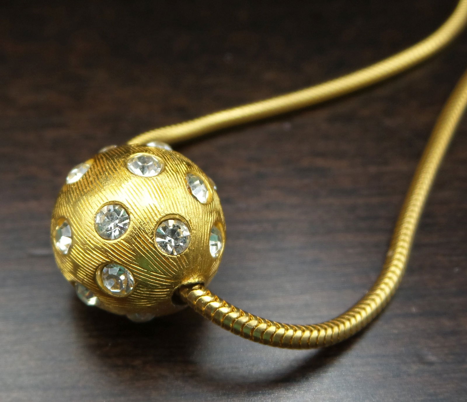 Vintage Goldtone Metal & Rhinestone Ball Pendant Necklace (1 of 4)