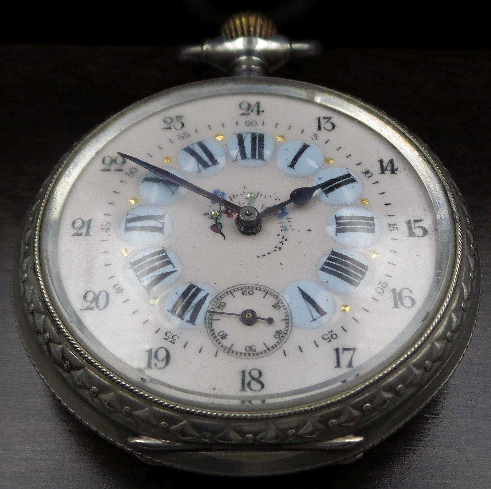 Very Large ca. 1900 Swiss 800 Silver & Porcelain Dial Locomotive / Railroad Pocket Watch (1 of 9)