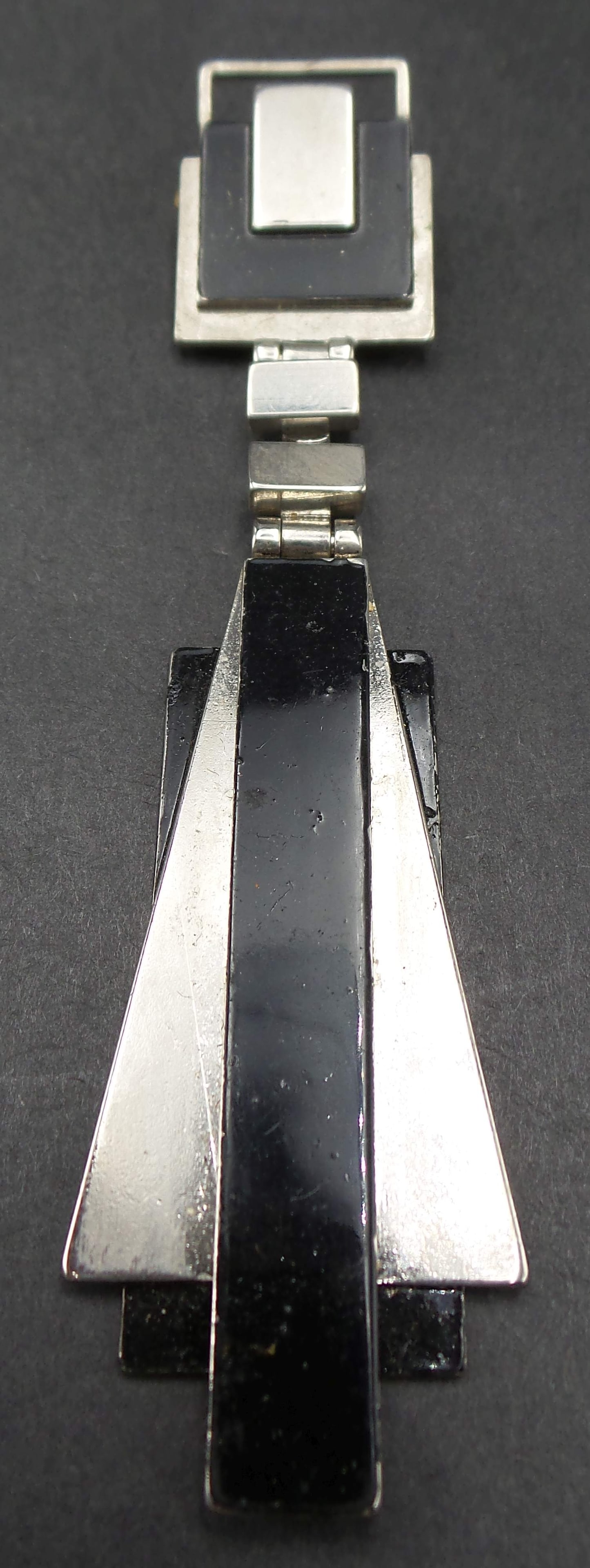 Very Rare Mid-Century GIANNI VERSACE Art Deco Style Black & White Enamel Costume Jewelry Brooch (1 of 6)