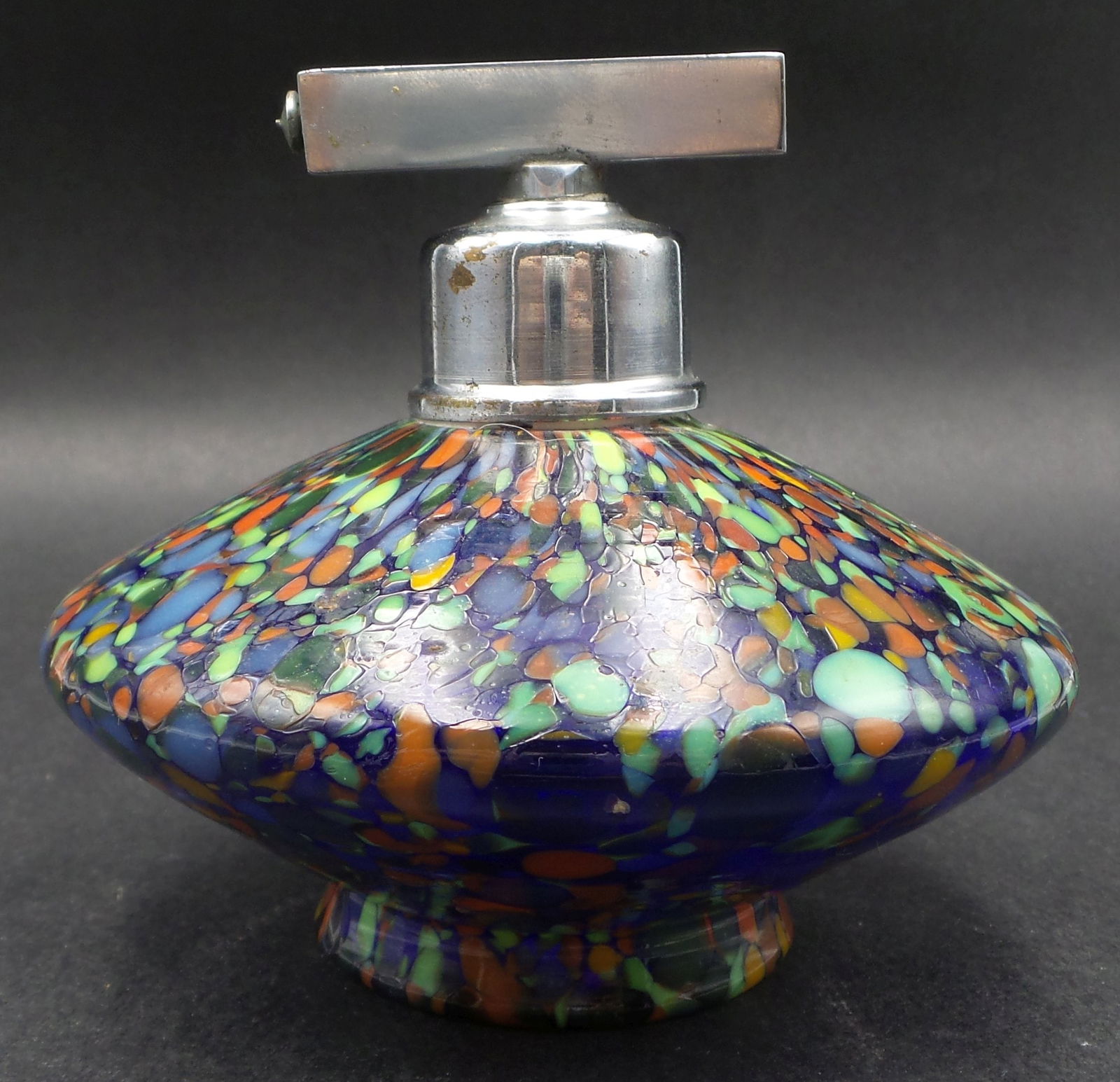 Vintage Art Deco Murano Italy Mouth Blown Art Glass Atomizer Perfume Bottle /w Brass Applications (1 of 3)