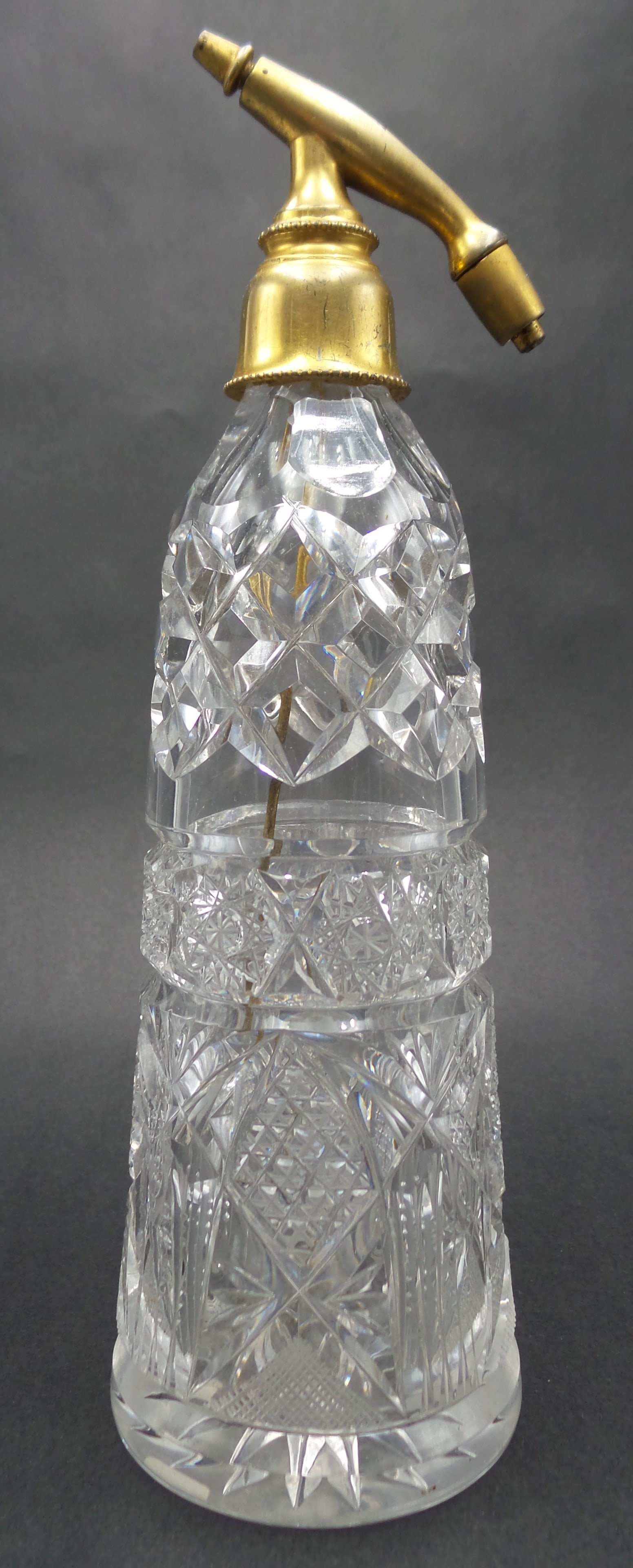 Antique European Hand Cut Lead Crystal Perfume Bottle /w Brass Applications (1 of 7)