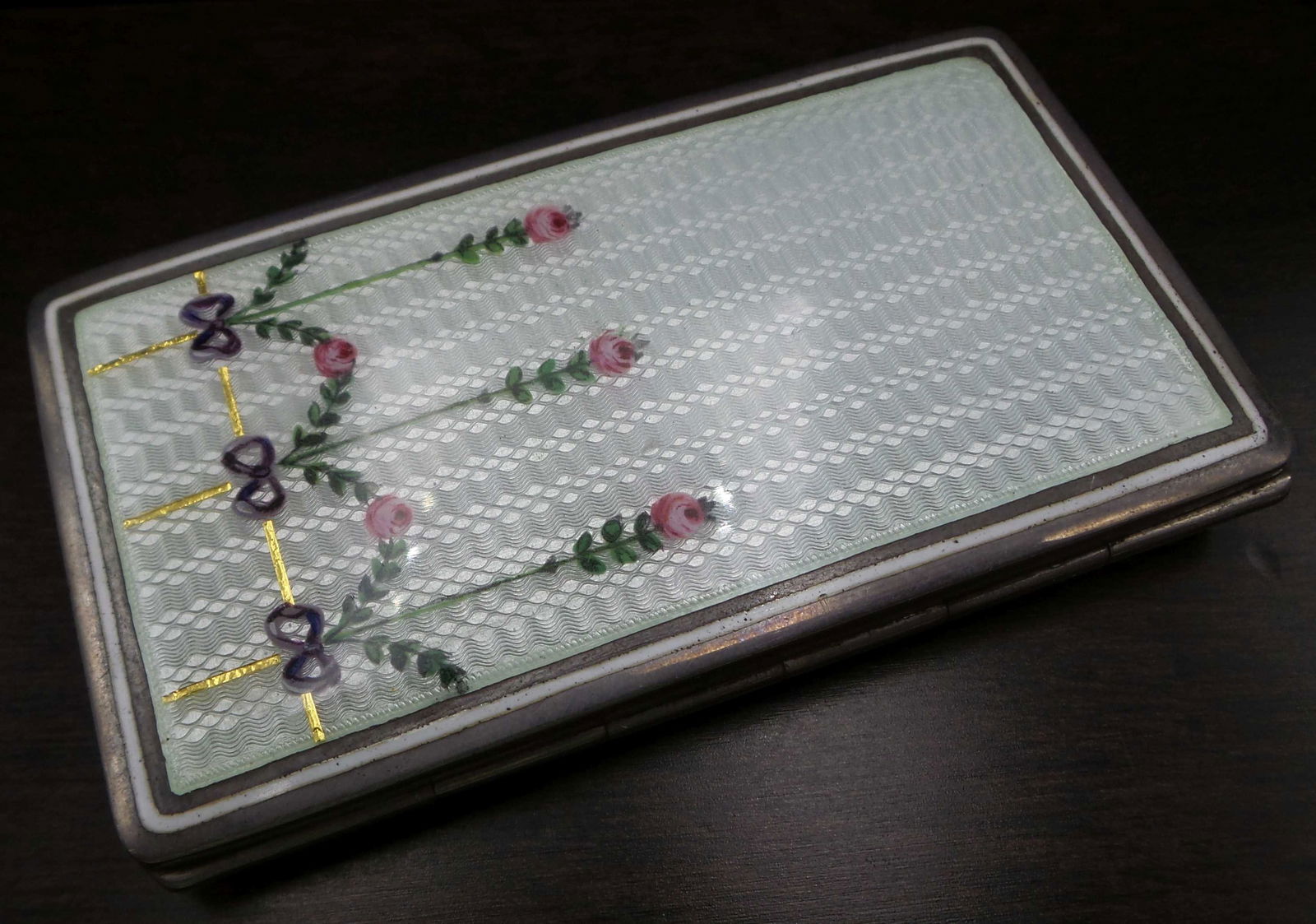 Antique Art Nouveau German 800 Silver & White Guilloche Enamel Cigarette Case (1 of 11)