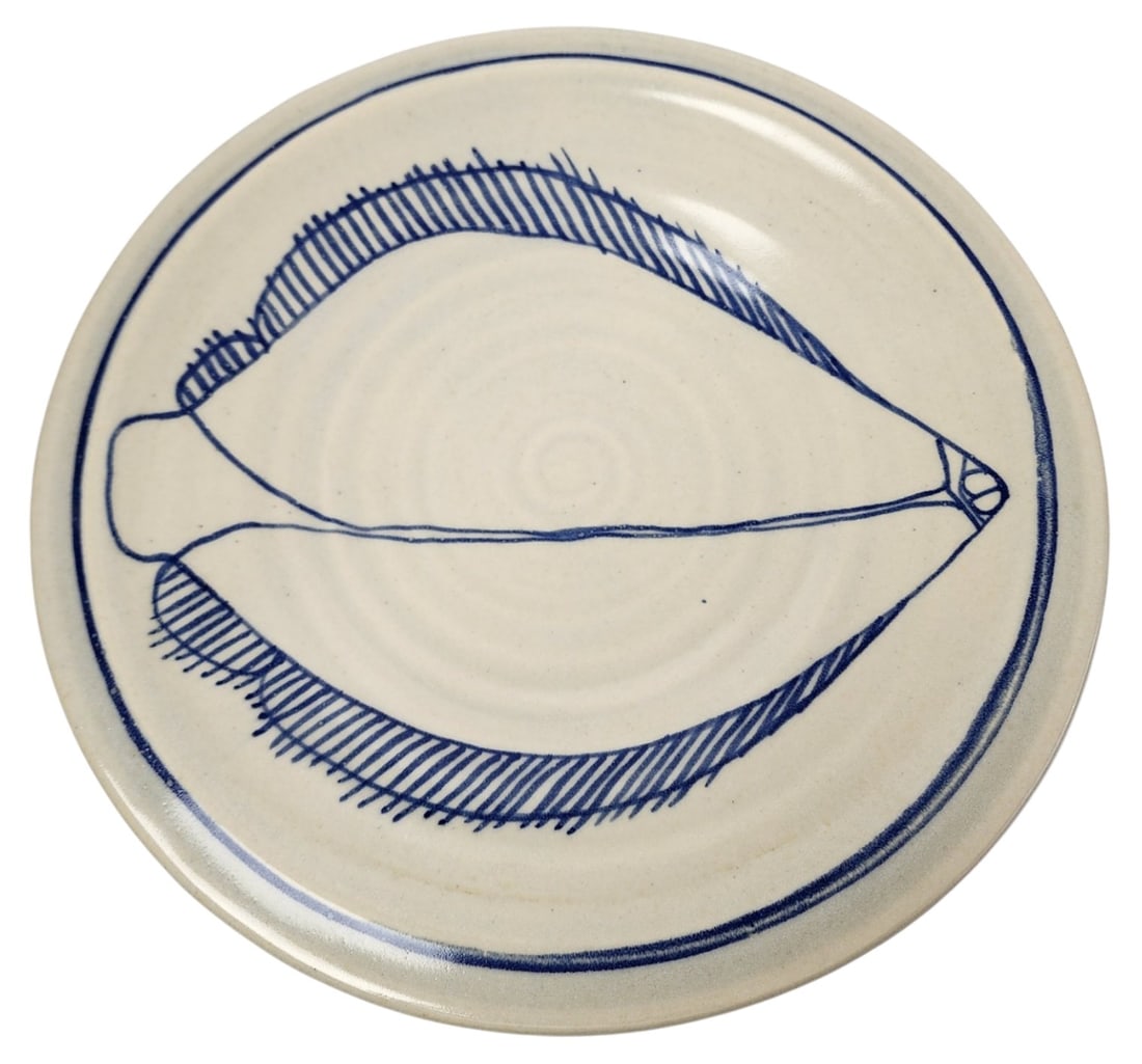 Large Vintage Glazed Ceramic Designer Fish Plate - Signed (1 of 6)