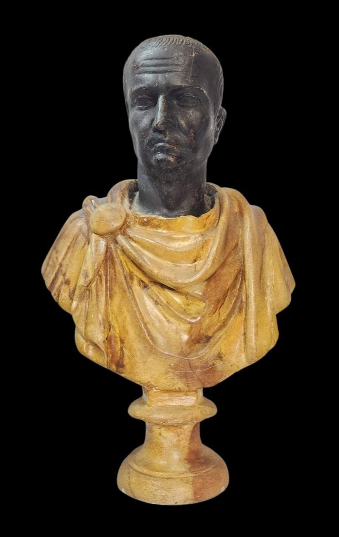 Antique Italian Neoclassical Hand Painted Plaster Bust of a Roman Emperor (1 of 9)