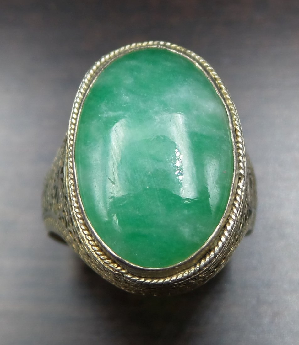 Beautiful Antique Chinese Export Silver & Jade Designer Ring (1 of 8)