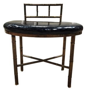 Stylish Vintage Mid-Century Brass & Vinyl Vanity Stool attrib. to WILLIAM "BILLY" HAINES: Very unusual piece featuring a bamboo style brass frame with vinyl seat. Good vintage condition with some wear according to age.