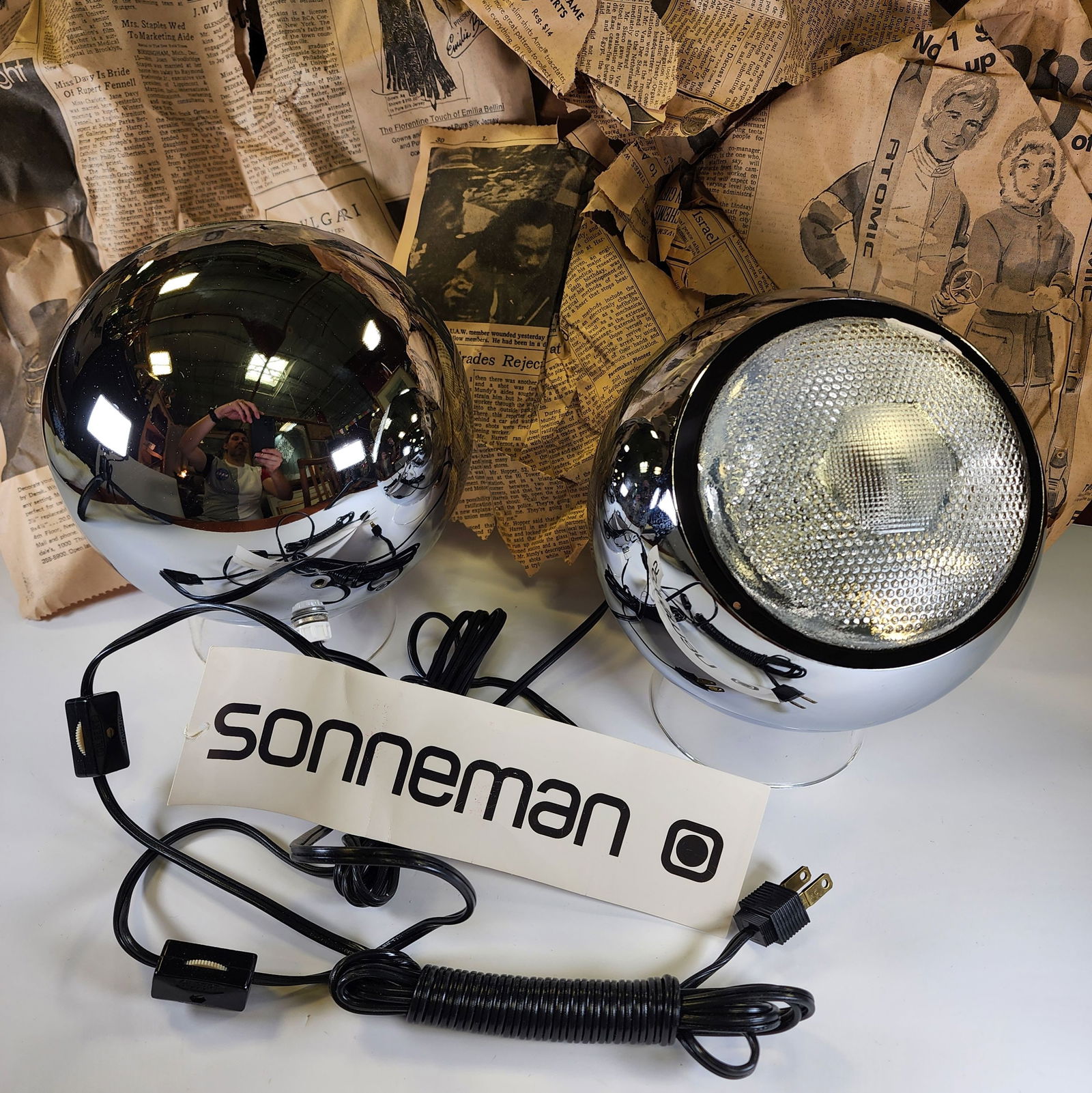 Extremely Rare Pair of Mid-Century ROBERT SONNEMAN Eyeball Table Lamps: These very decorative pieces are already rare as it is but these particular lamps are virtually new. Right after being purchased in the 1970s they were tucked away and have never been used since then.