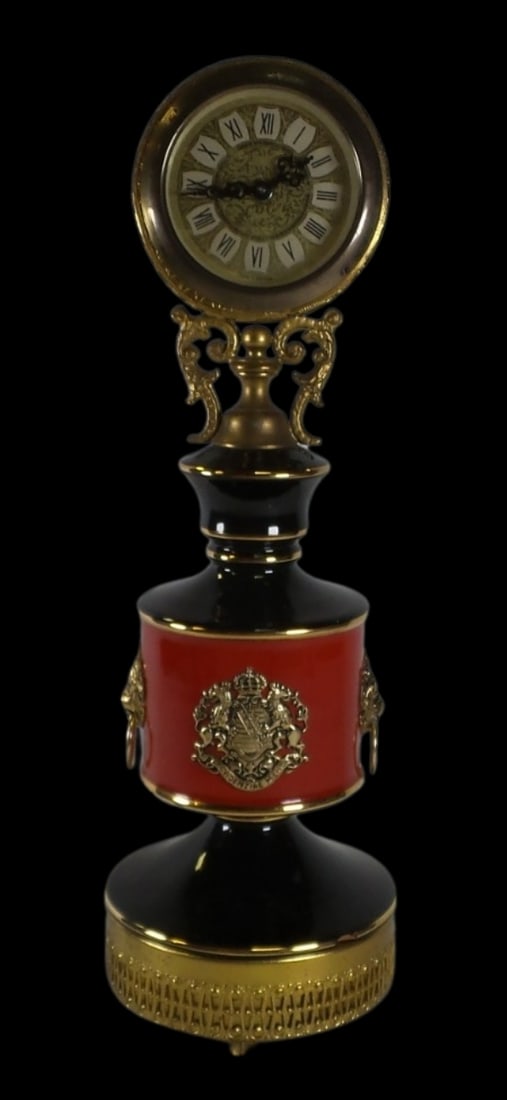 Mid-Century French Empire Style "Providentiae Memor" Ceramic & Gilt Brass Lion Clock (1 of 10)