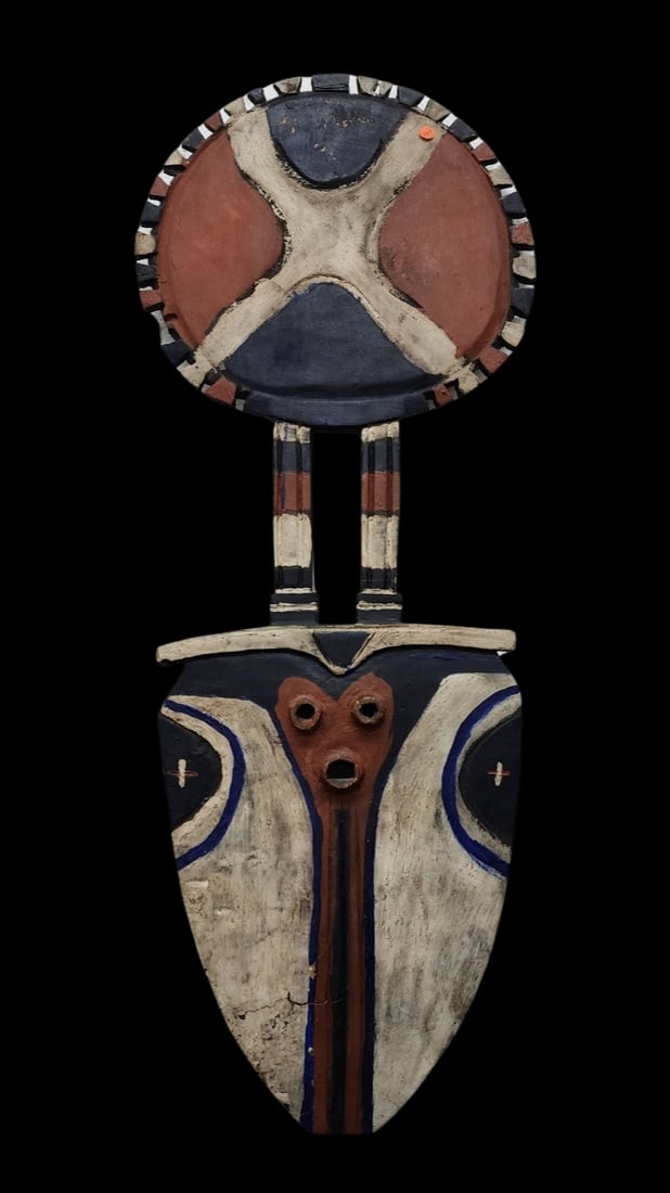 Large Vintage African Handpainted Wood Shield (1 of 2)