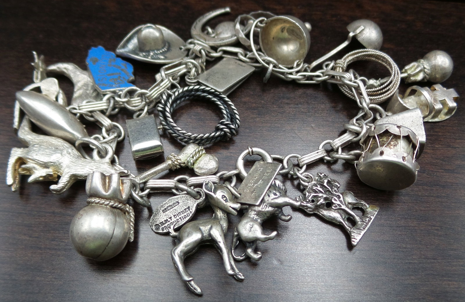 Very Unusual Vintage Southwestern Sterling Silver Cowboy Charm Bracelet (1 of 10)