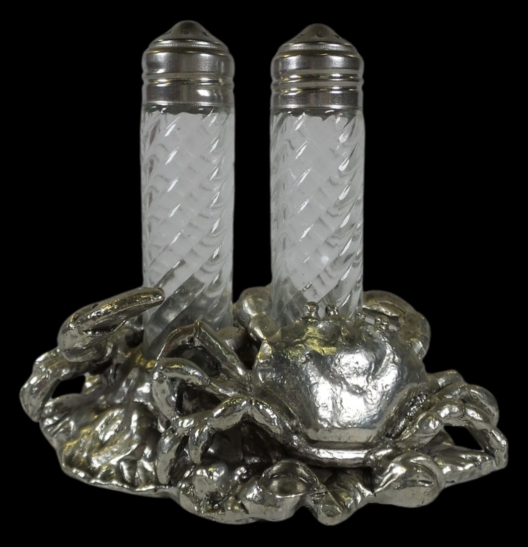 Unusual Vintage ARTHUR COURT Silvered Ocean Theme Salt & Pepper Shaker Set (1 of 7)