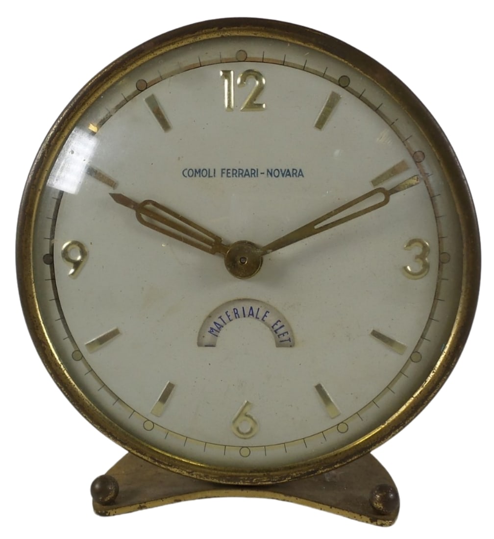 Vintage Mid-Century COMOLI FERRARI Italy Brass Advertising Table Clock (1 of 5)