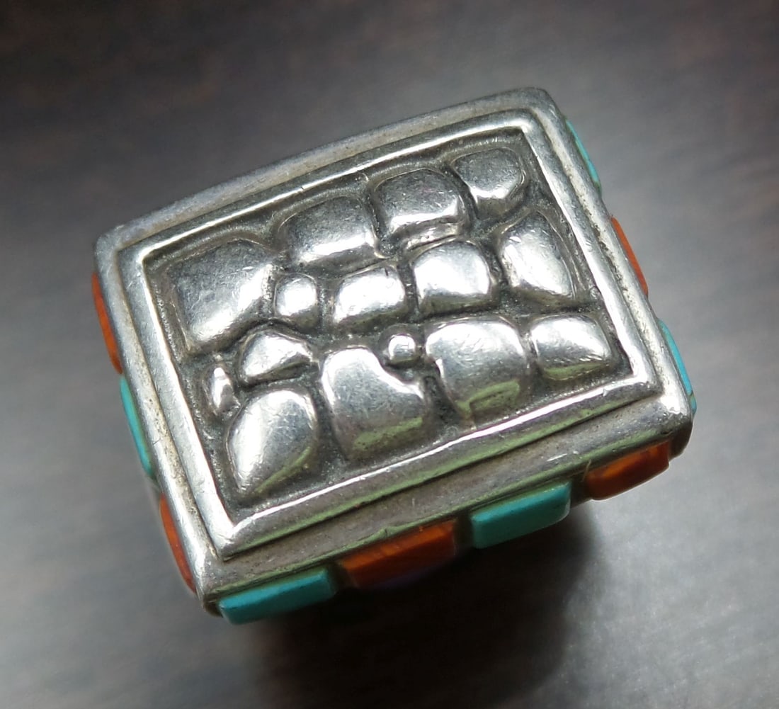 Vintage Southwestern Sterling Silver, Turquoise & Coral Ring (1 of 7)