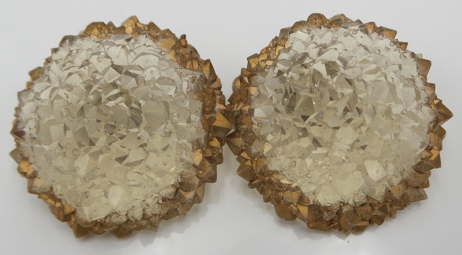 Large Unusual Vintage Transparent & Gold Geode Style Rubber Costume Jewelry Earrings (1 of 7)