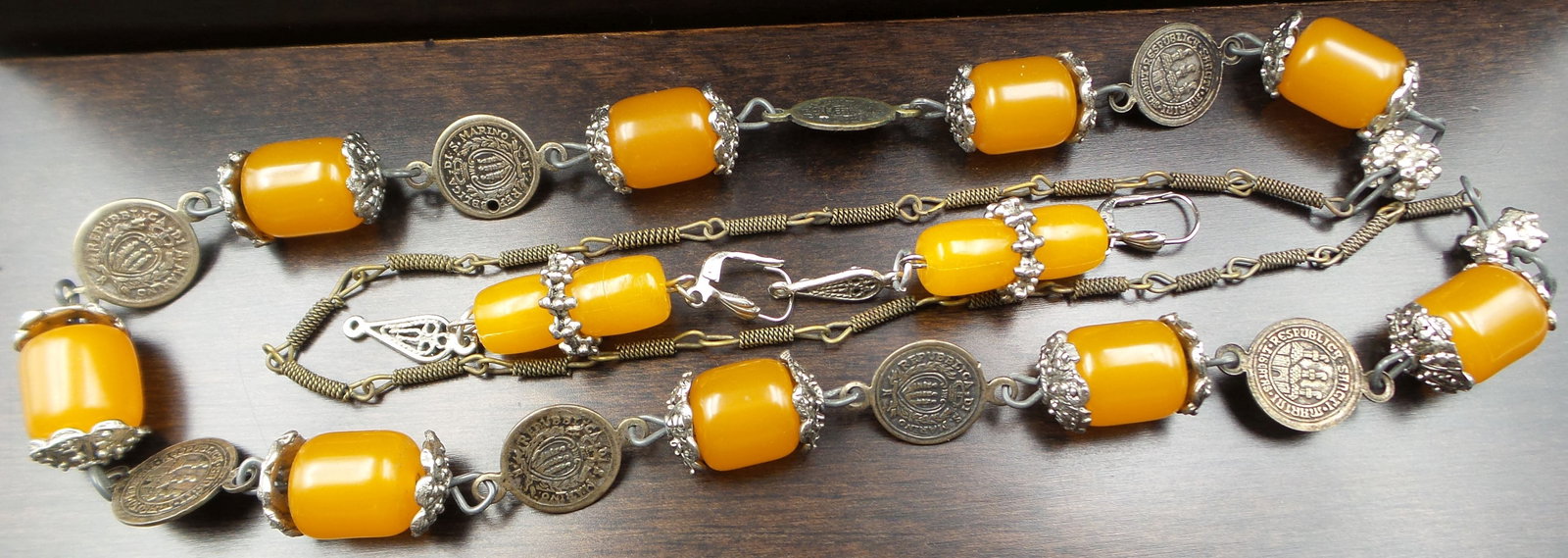 Vintage Mid-Century San Marino Coin & Amber Costume Jewelry Set (1 of 6)