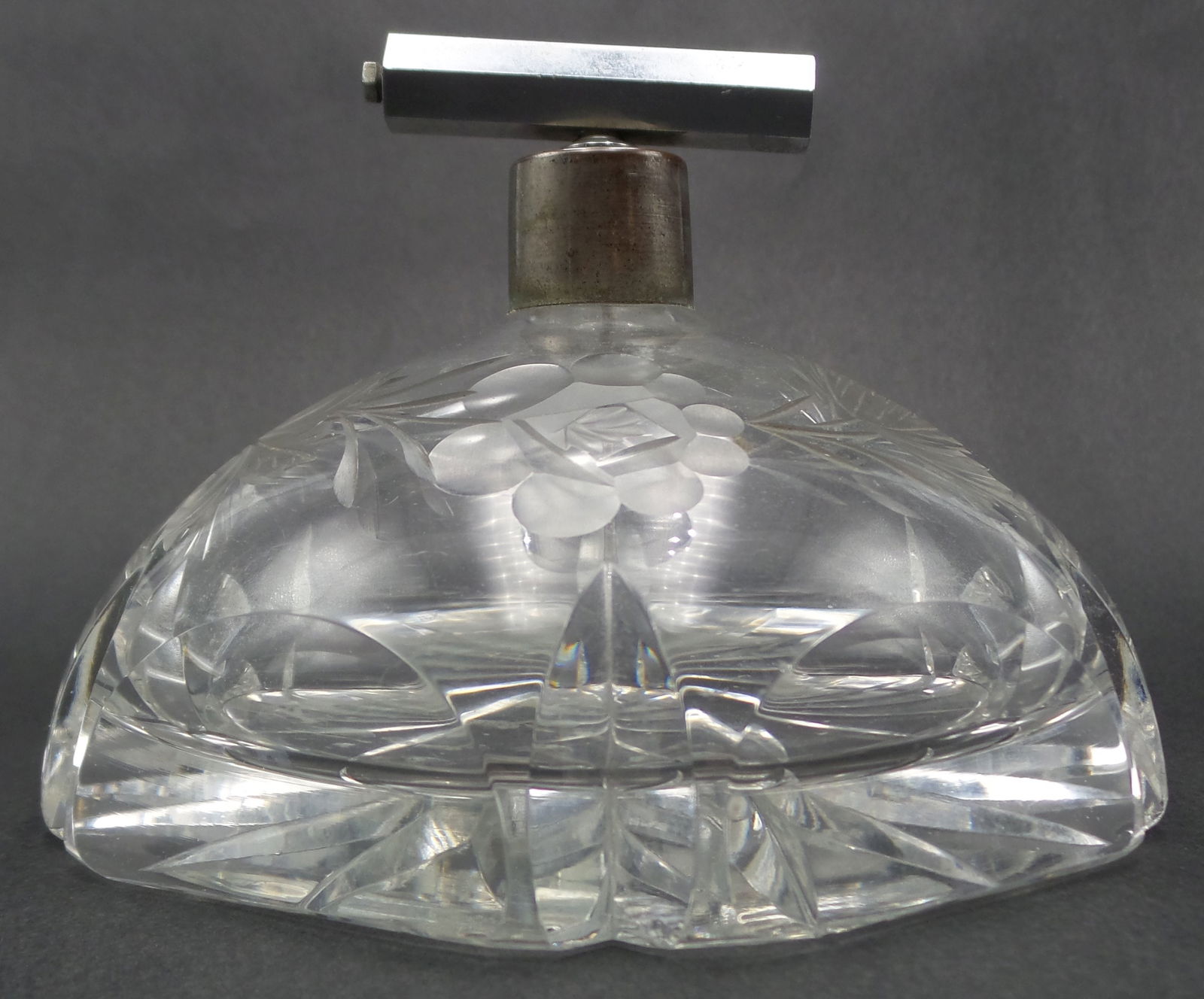 Antique European Hand Cut Lead Crystal Perfume Bottle /w Brass Applications (1 of 12)