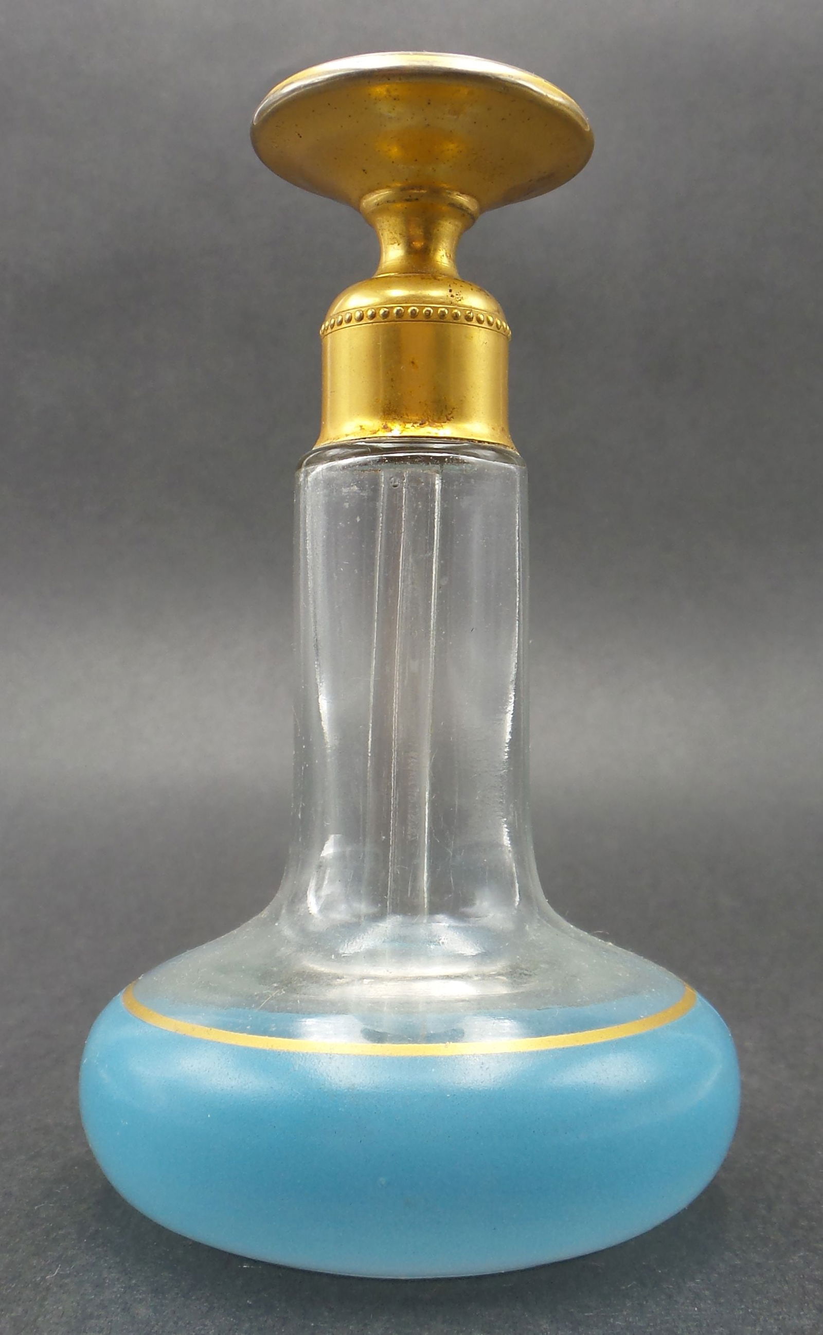 Vintage Blue & Clear Glass Perfume Bottle /w Enameled Stopper (1 of 9)