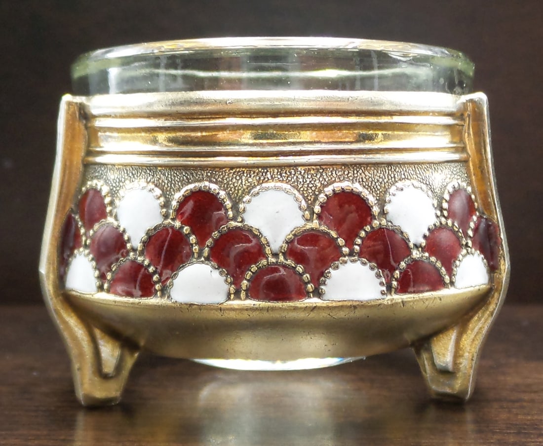 Vintage Soviet Russian HOMMET Silverplate & Enamel Salt Cellar / Caviar Dish (1 of 7)