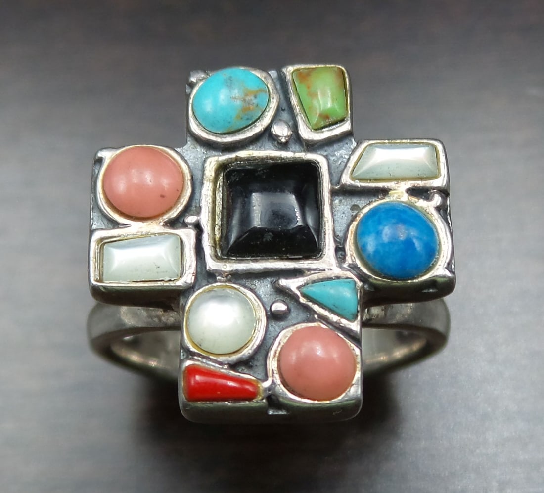 Vintage Sterling Silver & Gemstone Cross Ring (1 of 5)