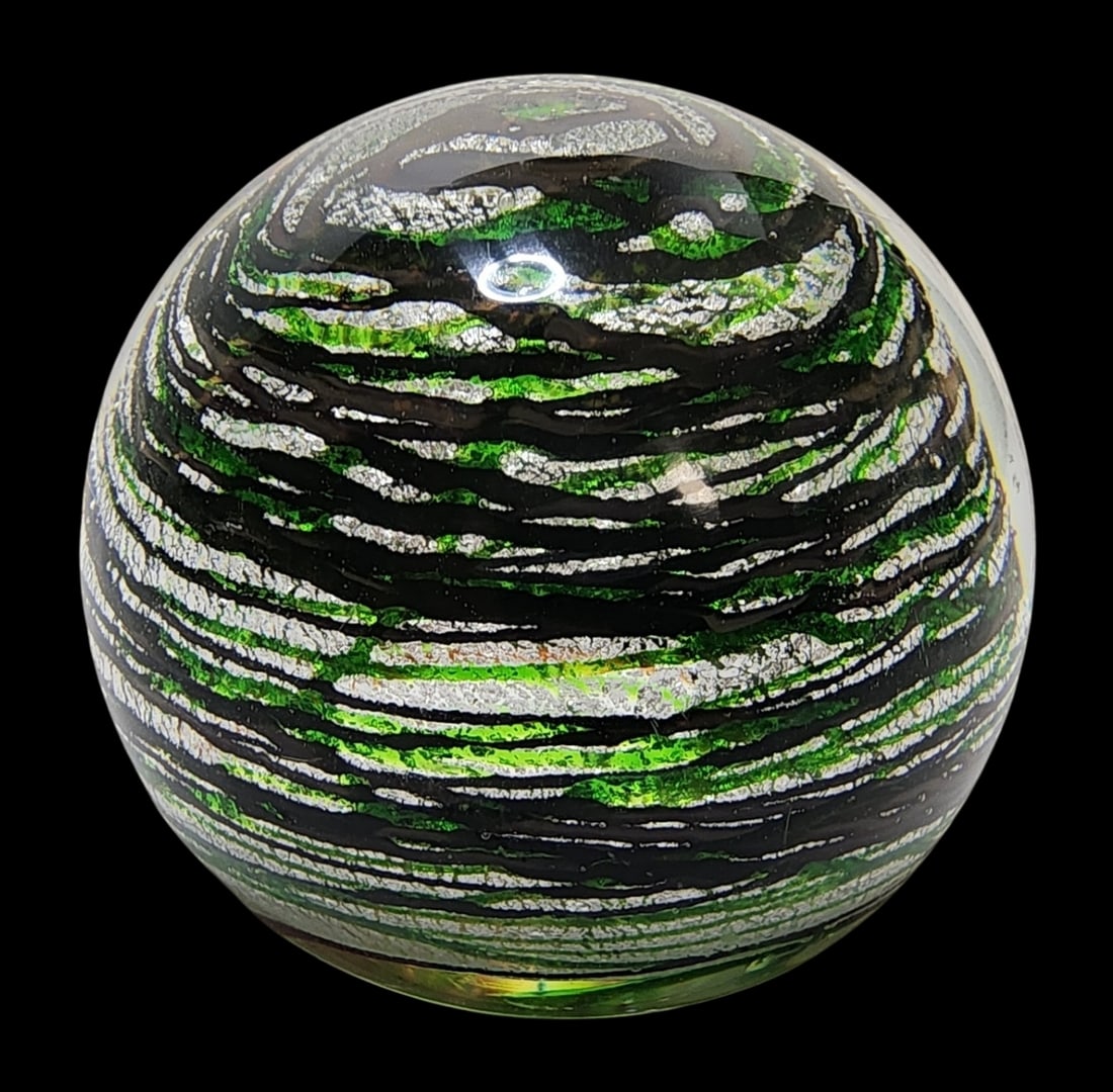 Mesmerizing Vintage Green, Black & Silver Swirl Crystal Paperweight (1 of 4)