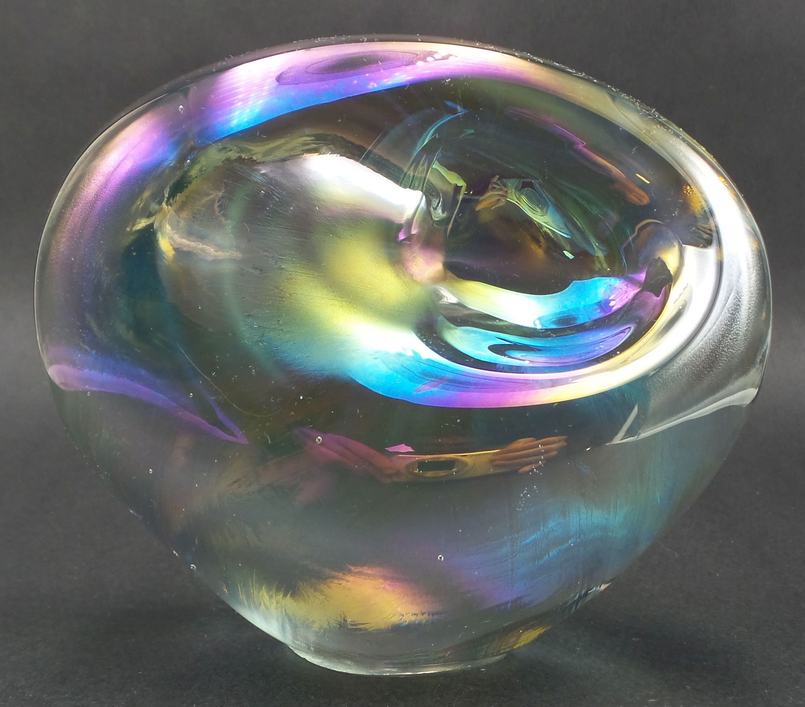 Vintage 1990s ROBERT EICKHOLT Iridescent Rainbow Art Glass Paperweight (1 of 9)