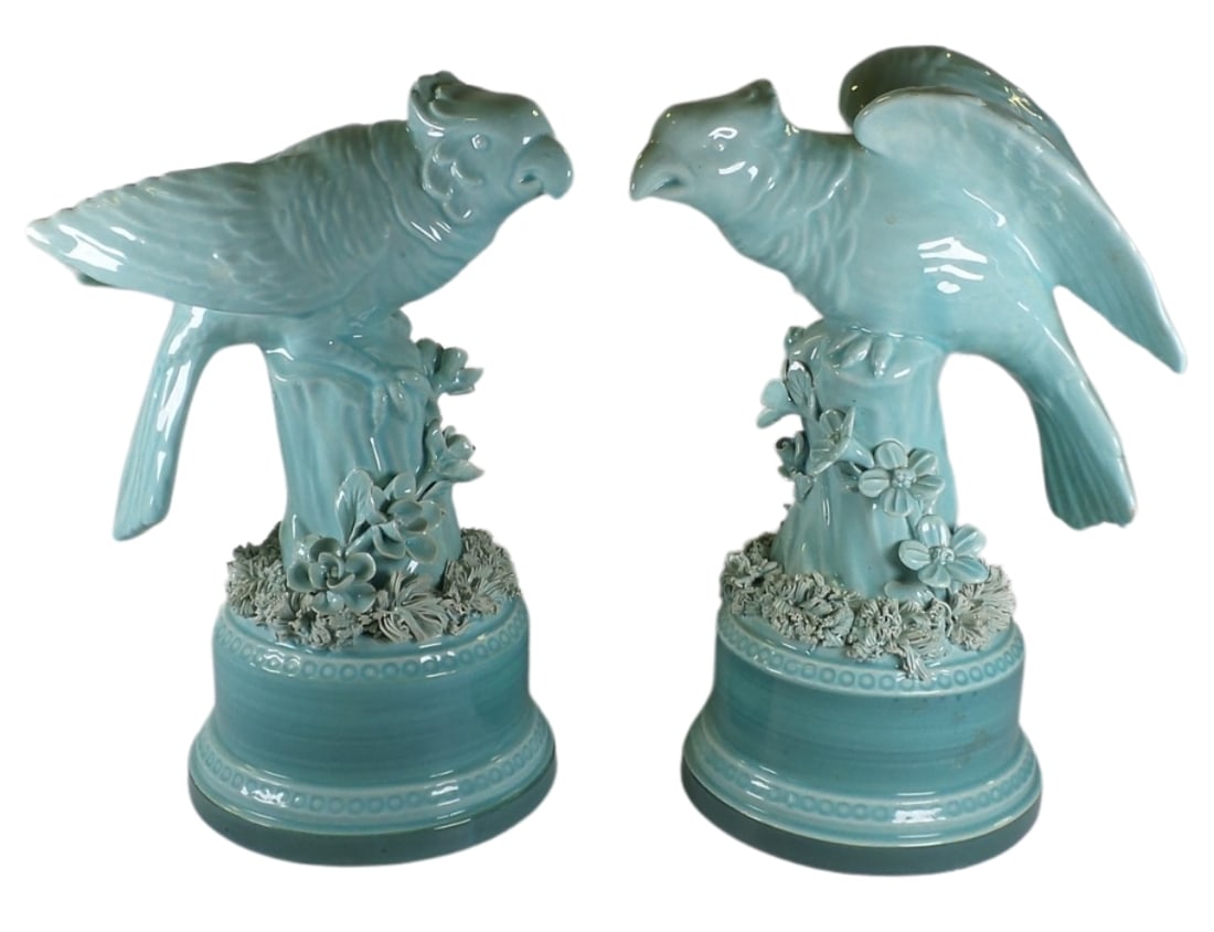 Pair of Rare Vintage Italian Aqua Blue Capodimonte Ceramic Parrot Figurines (1 of 8)