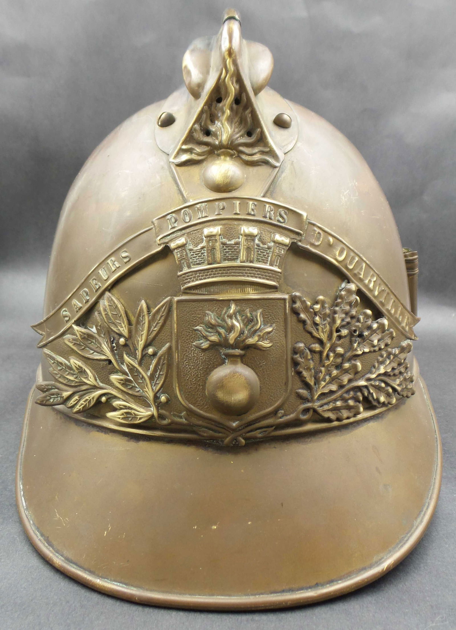 Antique ca. 1860 French Brass Firefighter Helmet /w Engraved Name (1 of 13)