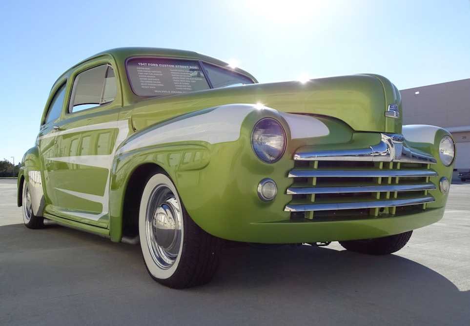1947 FORD Super Deluxe Custom Street Rod - Lime Green Metallic: Almost too much to list it all...Custom lime green metallic paint, hand painted pinstripes, tune port fuel injected L1 350 engine, air ride suspension, tilt chrome column, billet steering wheel, bucke