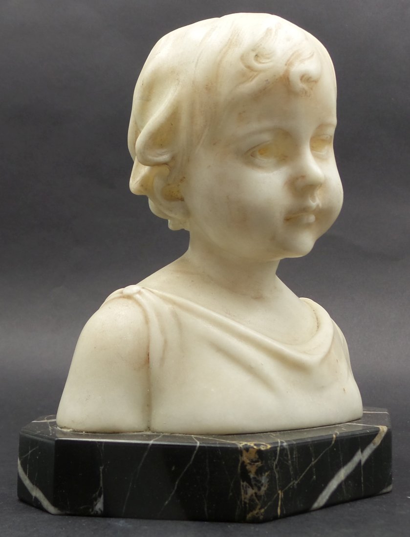 Rare Antique RUDOLF KUCHLER (1867-1954) Alabaster Child Bust on Marble Base (1 of 11)