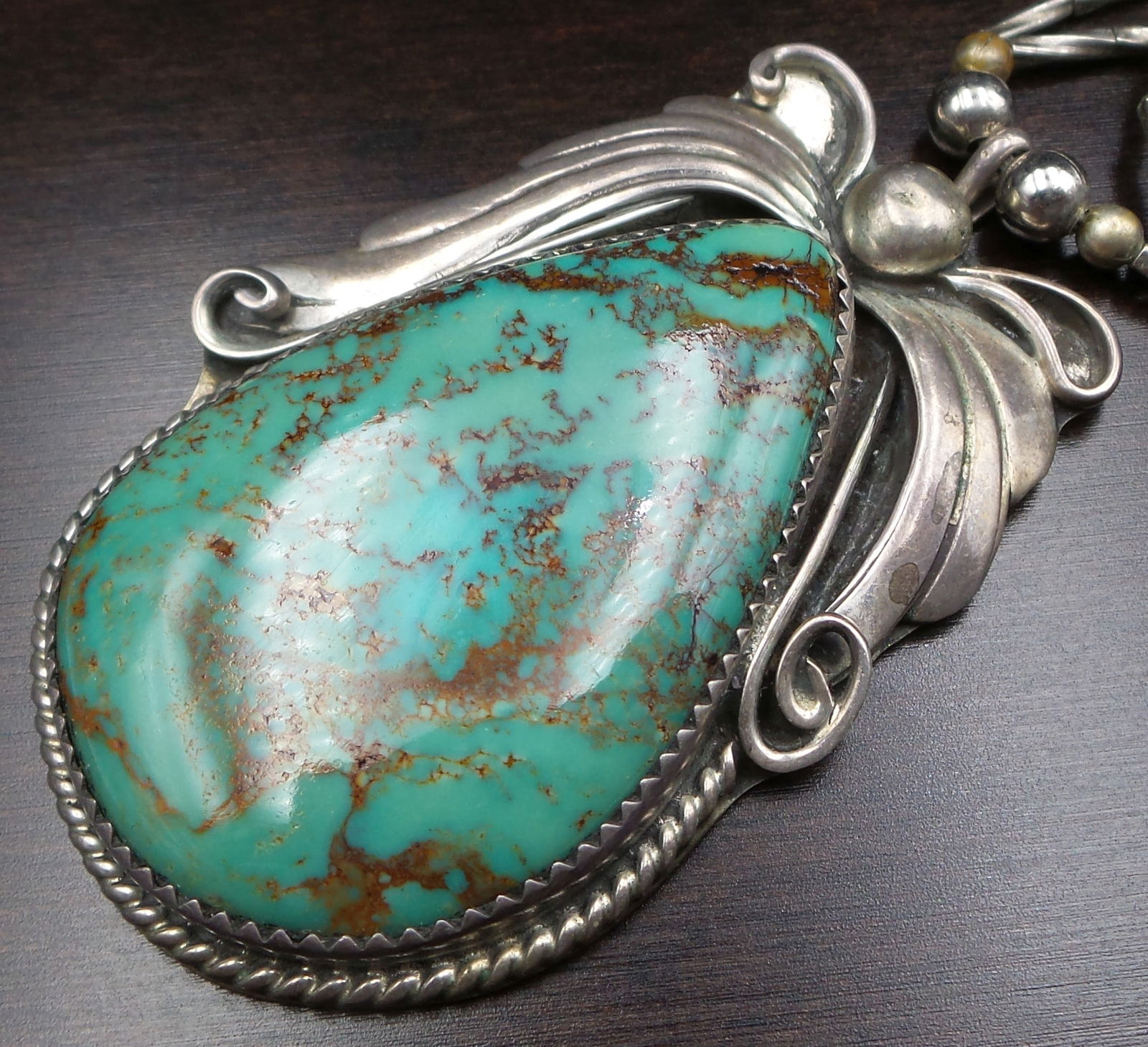 Vintage Mid-Century Native American Navajo H. TSOSIE Sterling Silver & Turquoise Pendant Necklace (1 of 9)