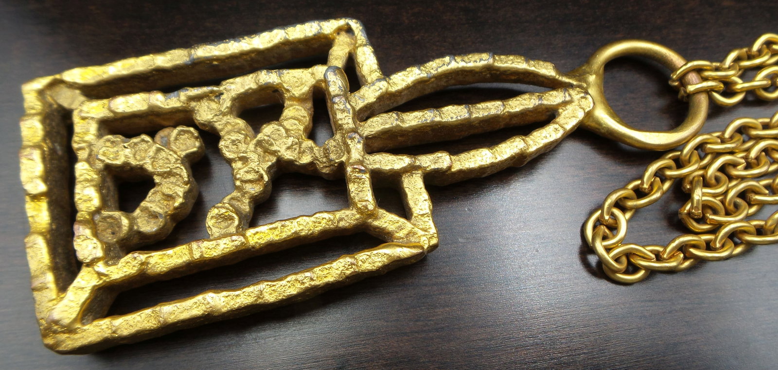Rare Vintage Mid-Century J. HULL Denmark Brutalist Brass Pendant Necklace (1 of 6)