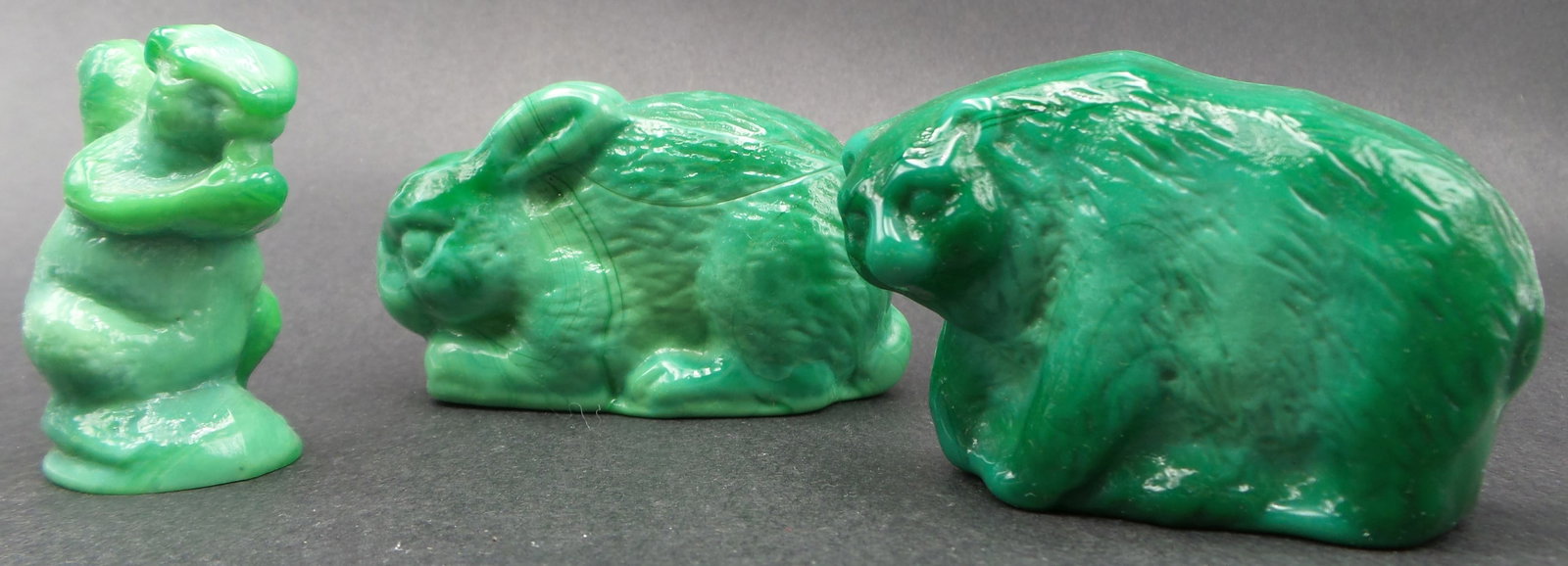 Lot of 3 Vintage Deep Green Malachite Glass Animals (1 of 7)