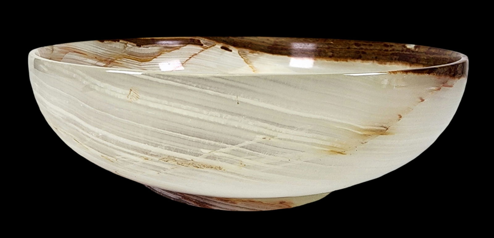 Antique Hand Carved Brown & Cream Translucent Agate Bowl (1 of 9)