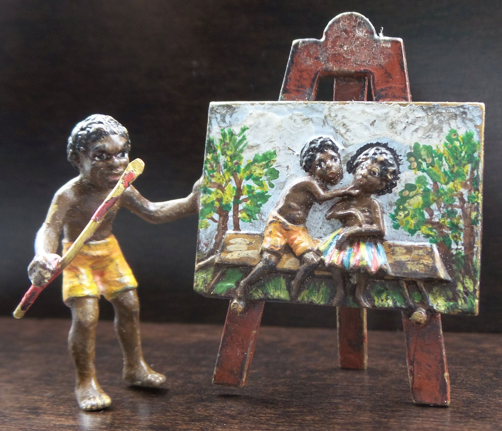 Antique Austrian Cold Painted Bronze "Painter /w Painting" Figurine (1 of 9)