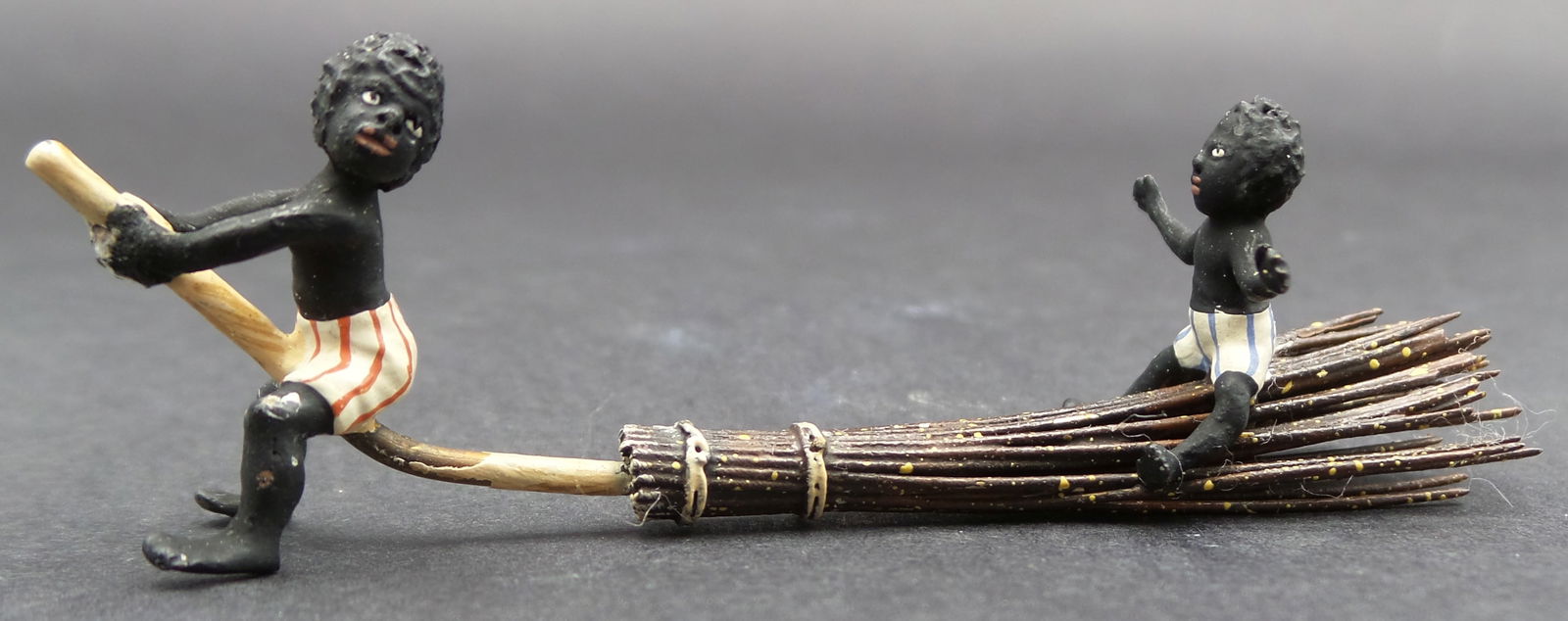 Rare Antique Austrian Cold Painted Bronze "Kids riding a Broom" Figurine (1 of 9)