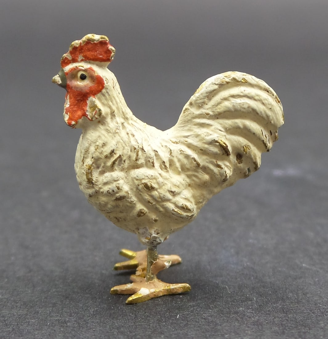 Antique Austrian Cold Painted Bronze "White Rooster" Figurine (1 of 6)