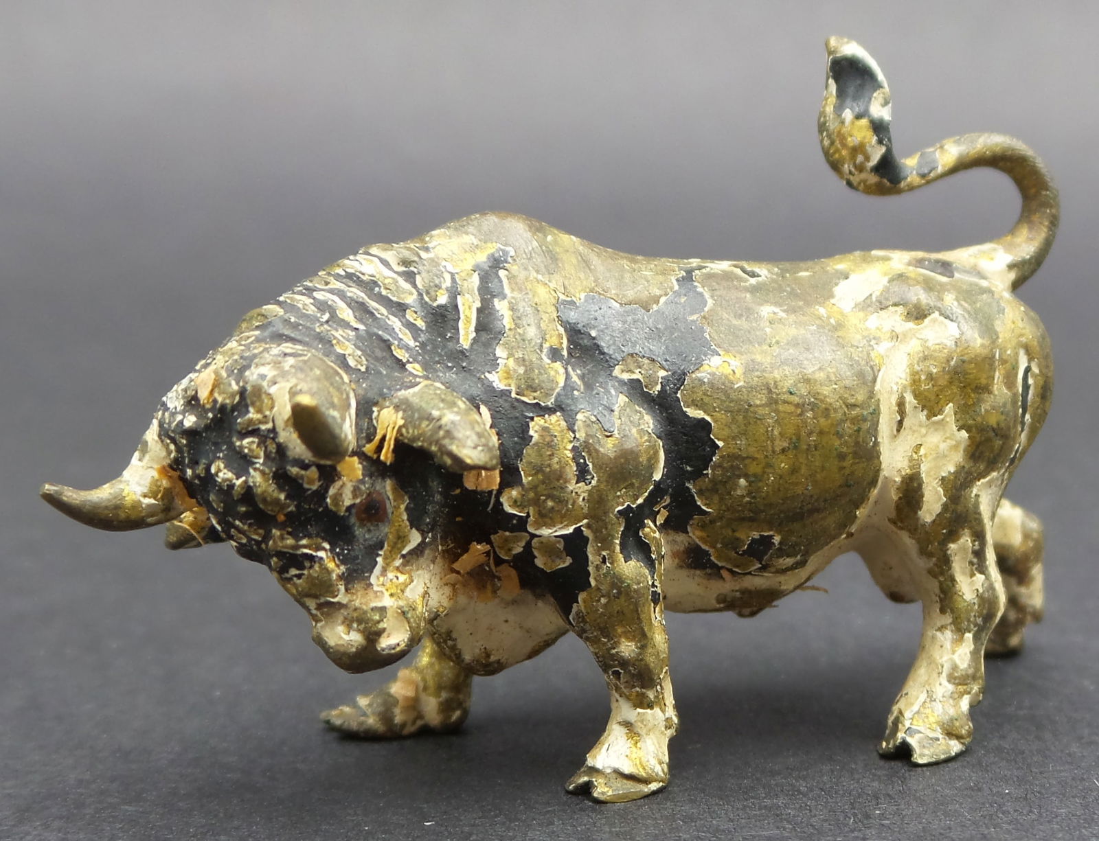 Antique Austrian Cold Painted Bronze "Raging Bull" Figurine (1 of 9)