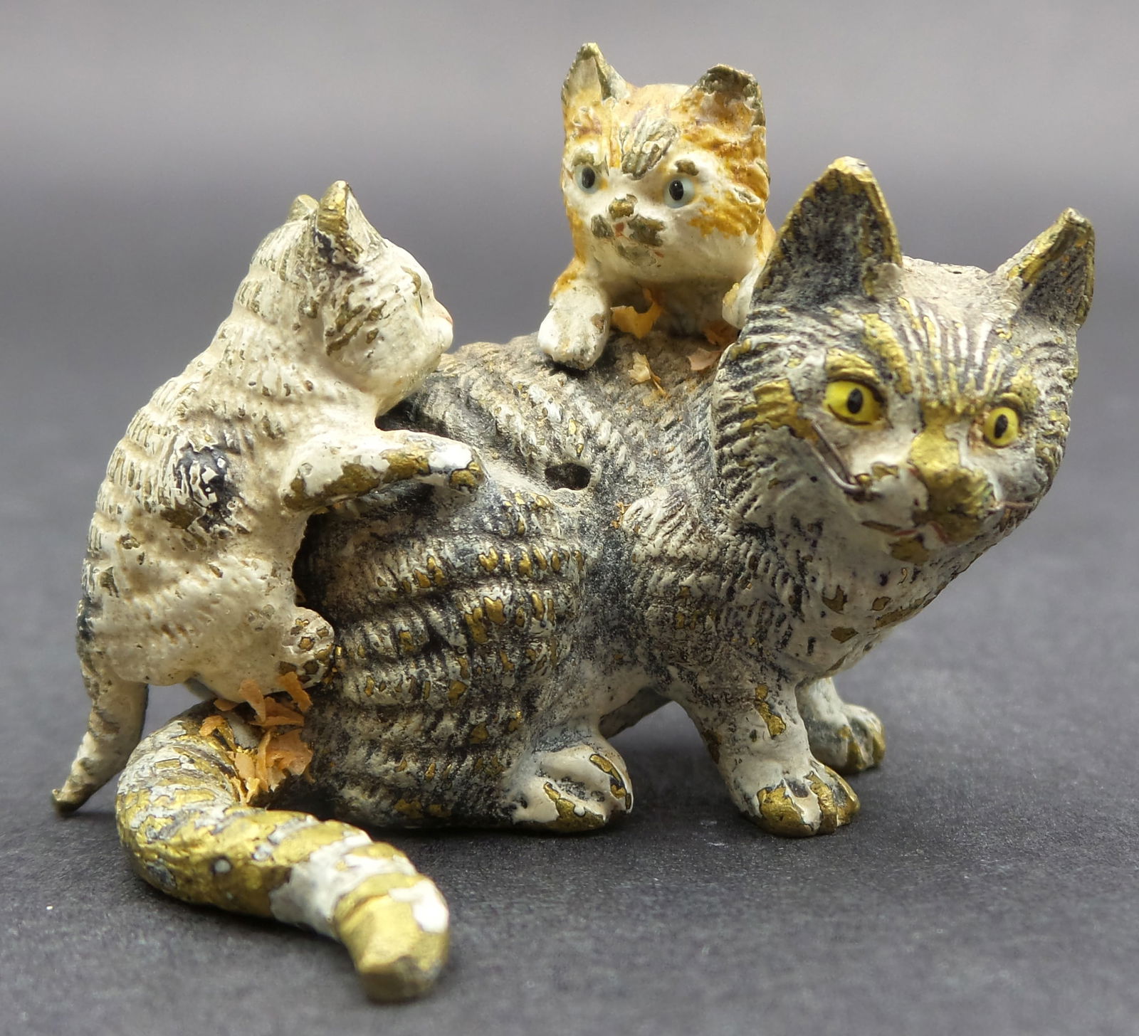 Antique Austrian Cold Painted Bronze "Cat with Kittens" Figurine (1 of 6)