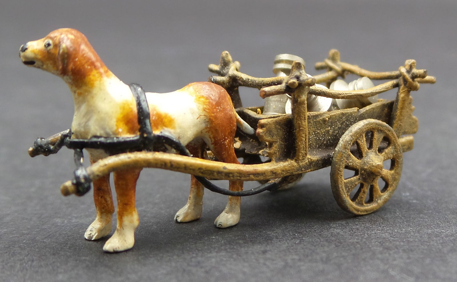 Rare Antique Austrian Cold Painted Bronze "Dog pulling Milk Cart" Figurine (1 of 8)