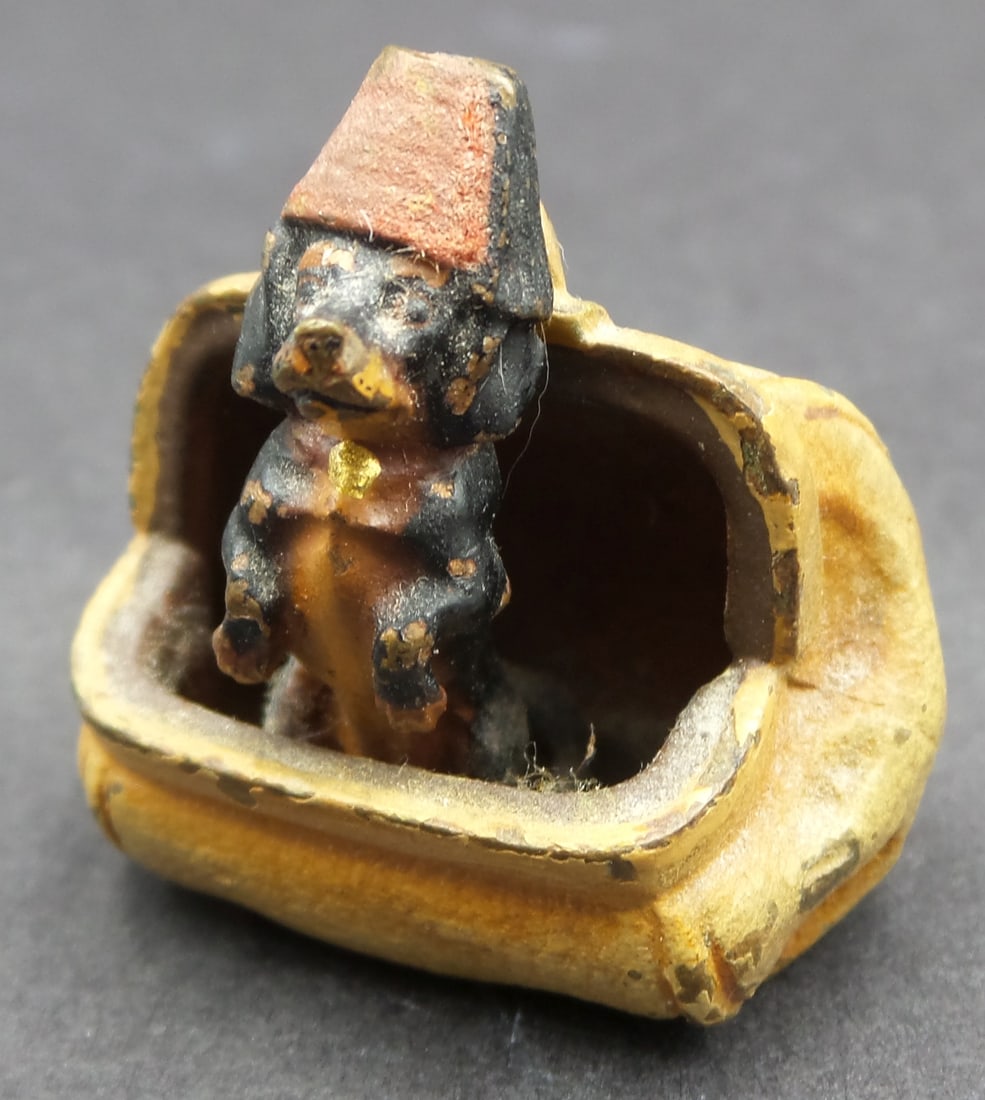 RarecAntique Austrian Cold Painted Bronze "Dog with Fez in Suitcase" Figurine (1 of 10)
