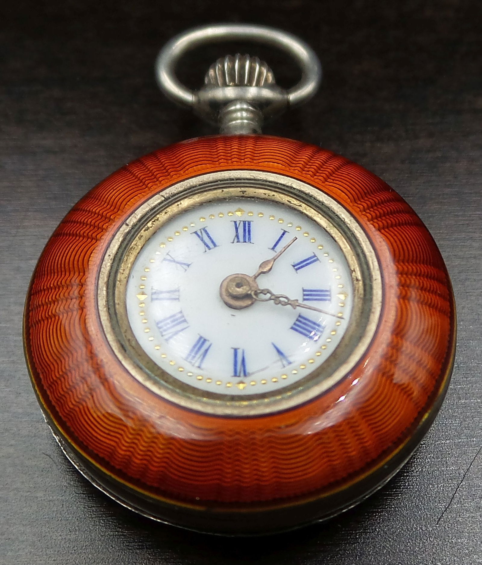 Antique ca. 1900 Swiss 800 Silver & Red Guilloche Enamel Pocket Watch (1 of 5)