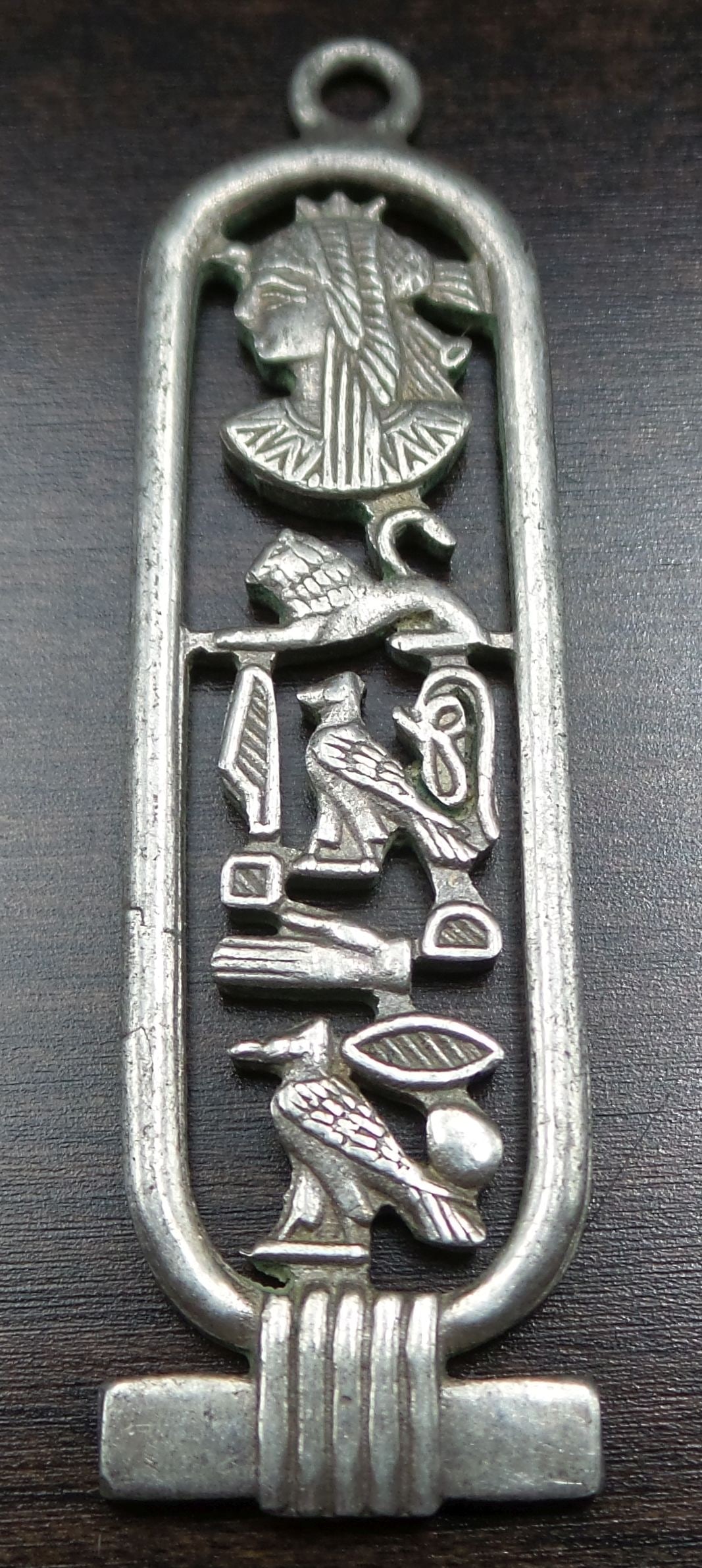 Antique ca. 1920 Egyptian Sterling Silver Ancient Hieroglyph Cleopatra Pendant (1 of 6)